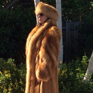 full length Red Fox  fur coat / and head wrap